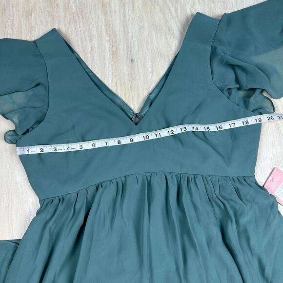 NWT Birdy Grey Chiffon Sea Glass Hannah Empire V-Neck Romantic Dress Gown XL - Picture 12 of 16